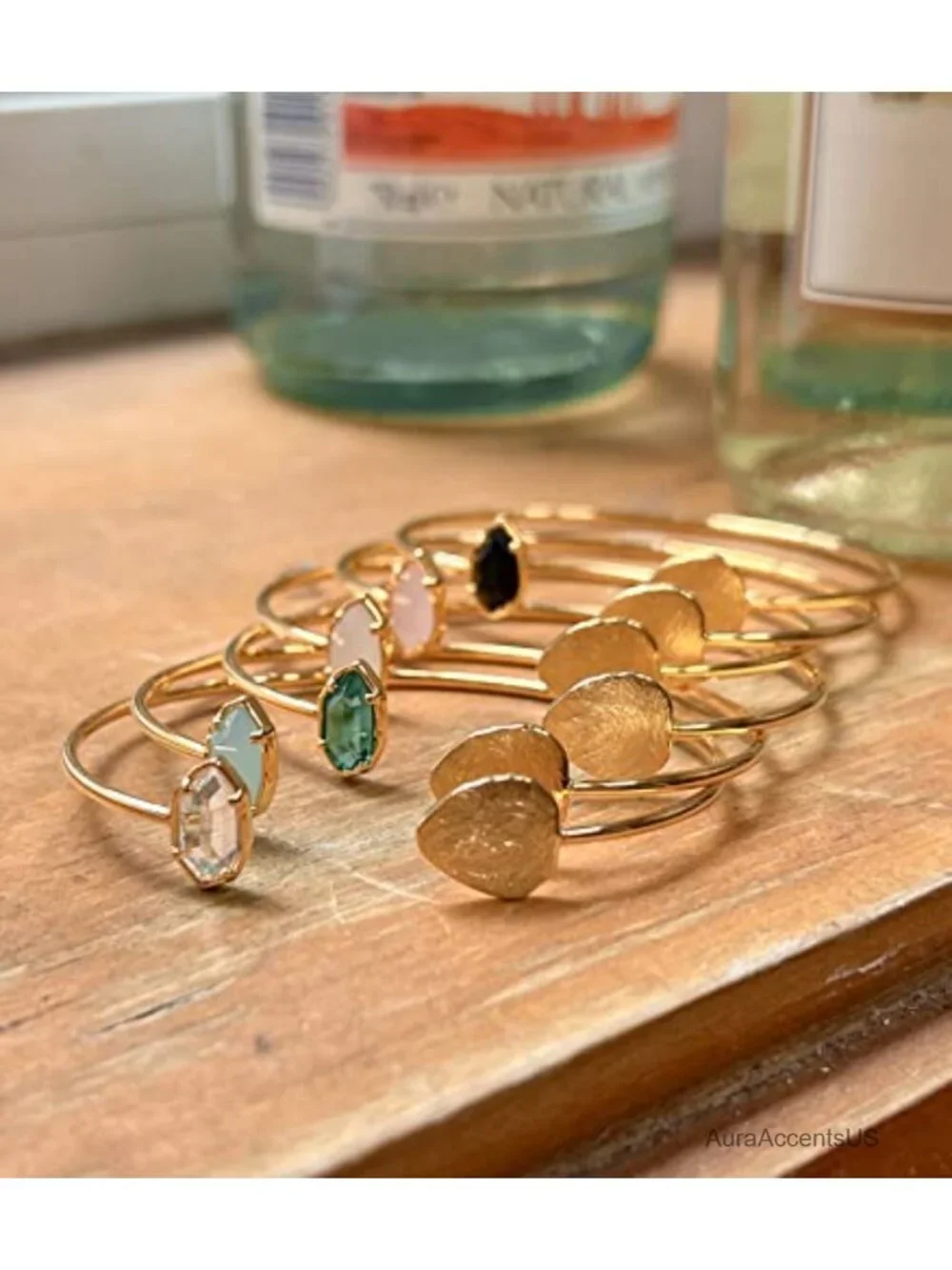 18K Gold Plated Textured Cuff Bracelet with Crystals